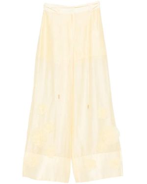Aje. Pantalones Palazzo Cloudscape Con Aplique Floral - Blanco