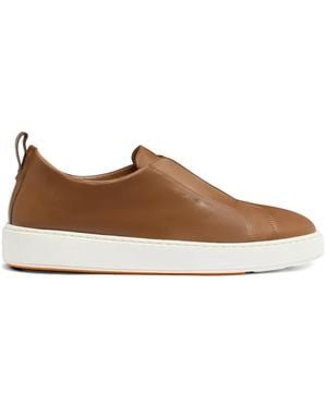 Santoni Leather slip-on sneakers - Braun
