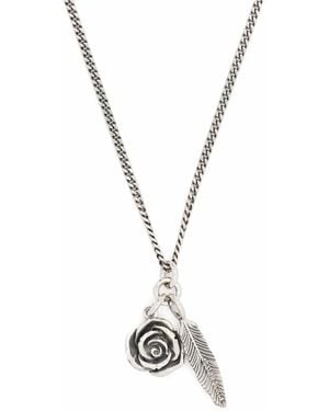 Emanuele Bicocchi Rose And Feather Pendant Necklace - Metallic