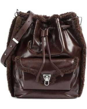Coccinelle Shearling-Trim Bucket Bag - Brown