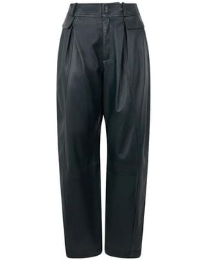 Alberta Ferretti High-Waisted Pleated Leather Trousers - Blue