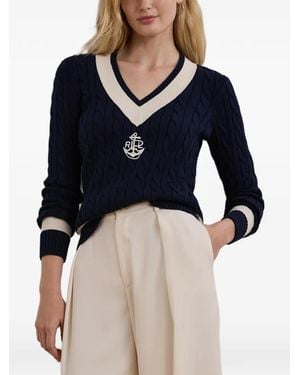 Ralph Lauren Cable-Knit V-Neck Jumper - Blue