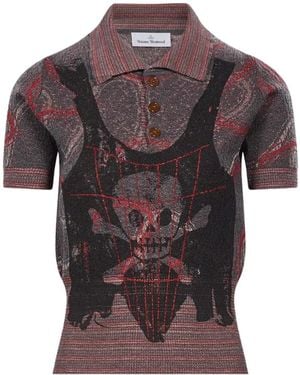 Vivienne Westwood Skull-Print Knitted Polo Shirt - Grey
