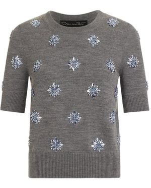 Oscar de la Renta Pull Brodé De Cristal - Grey