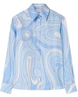 PUCCI Marmo-Print Silk Shirt - Blue