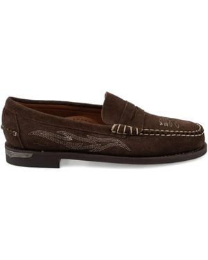 Sebago Dan Dallas Embroidered Penny Loafers - Brown