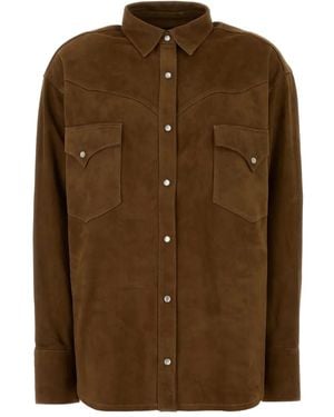 Lois Chest-Pocket Suede Shirt - Brown