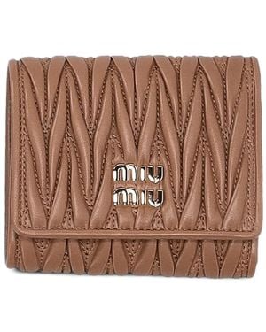 Miu Miu Small Matelassé Nappa Leather Wallet - Brown