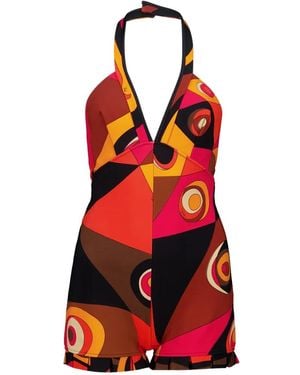 PUCCI Occhi-Print Pleated-Trim Playsuit - Red