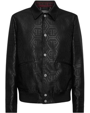 Philipp Plein Bomber Con Monogramma Jacquard - Nero