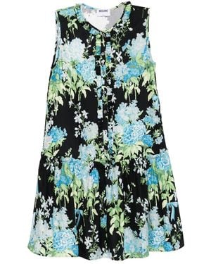 Moschino Floral Ruffled Mini Day Dress - Green