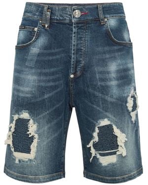 Philipp Plein ダメージ ショートパンツ - ブルー