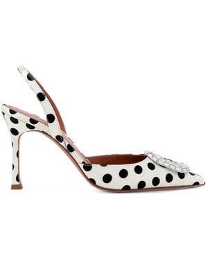 AMINA MUADDI Camelia Polka-Dot Crystal-Embellished Pumps - White