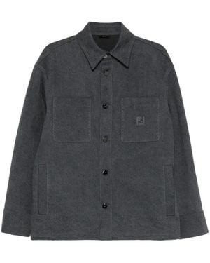 Fendi Logo-Appliqué Shirt Jacket - Grey