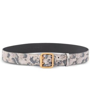 Pinko Embossed-Leather Buckle Belt - White