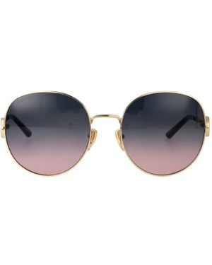 Gucci Interlocking G Round-Frame Sunglasses - Metallic