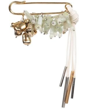 Dries Van Noten Large Embellished Safety-Pin Brooch - Metallic