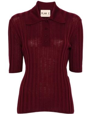 Plan C Geripptes Poloshirt - Rot