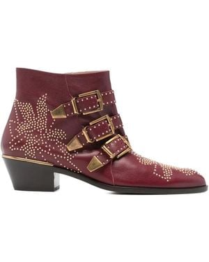 Chloé Buckle-Fastening Embellished Boots - Purple