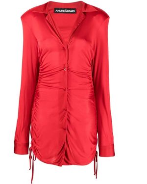 ANDREADAMO V-Neck Ruched Dress - Red