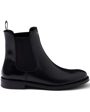 Prada Brushed Leather Ankle Boots - Black