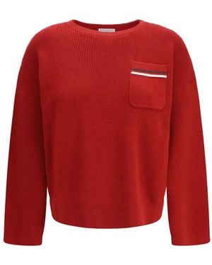 Brunello Cucinelli Pullover Mit Aufgesetzter Tasche - Rot