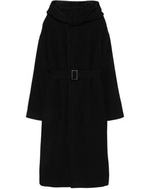 Rick Owens Belted Hooded Coat - Black