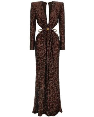 Elisabetta Franchi Sequined V-Neck Evening Dress - Brown