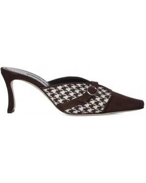 Manolo Blahnik Houndstooth Buckle-Detail Mules - Brown