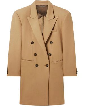 Stella McCartney Padded-Shoulder Double-Breasted Coat - Natural
