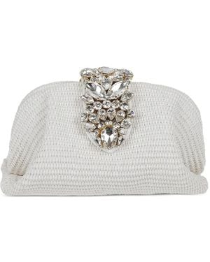 Gedebe Crystal-Embellished Woven Clutch Bag - White