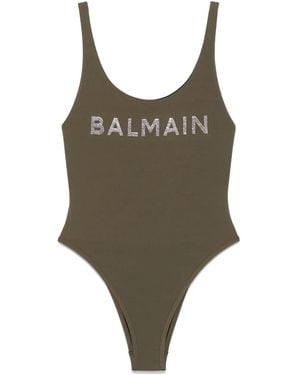 Balmain Logo-Appliqué Swimsuit - Green