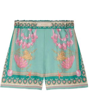 Versace Underwater Barocco Silk Shorts - Green
