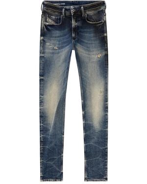 DIESEL Sleenker 09N15 レザーパッチジーンズ - ブルー