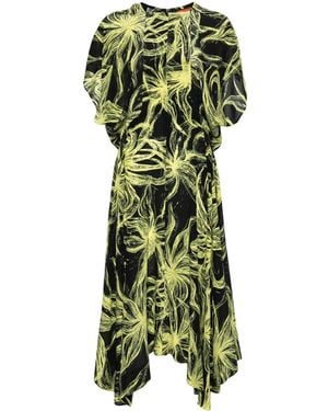 Colville Draped Patterned Silk Dress - Green