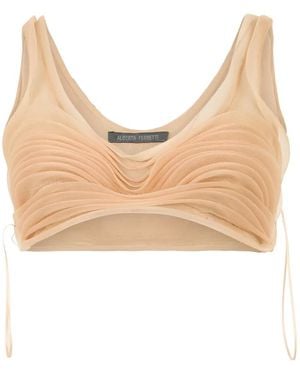 Alberta Ferretti Gathered Silk Top - Natural