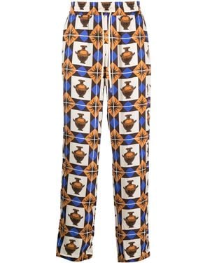 Drole de Monsieur Zalij-Pattern Wide-Leg Trousers - Blue