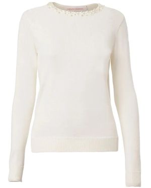 Carolina Herrera Pearl-embroidered long-sleeve sweater - Blanco