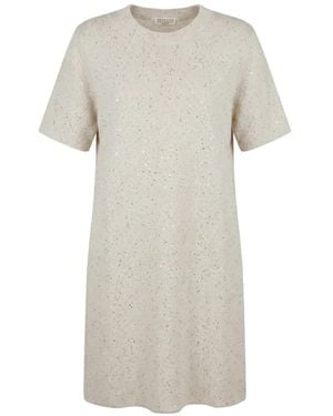 Brunello Cucinelli Sequin-Embellished Knitted Dress - White