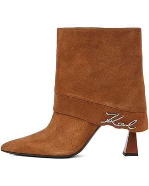 KARL LAGERFELD Debutante Fold-Over Ankle Boots - Brown