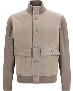 Brunello Cucinelli High-Neck Suede Jacket - Grey