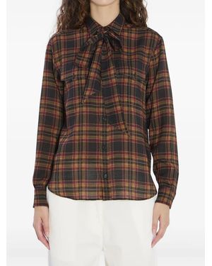Saint Laurent Lavallière チェック シャツ - ブラウン