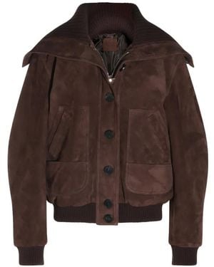 The Attico Ribbed-Collar Suede Jacket - Brown