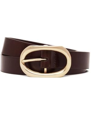 Anine Bing Oval-Buckle Leather Belt - White