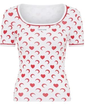 Marine Serre Hear- Moon Square-Neck T-Shirt - Pink
