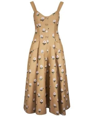 Talbot Runhof Floral-Embroidered Button-Front Midi Dress - Metallic