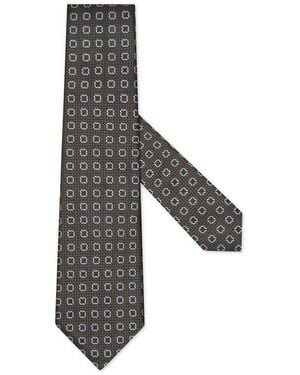 ZEGNA Geometric-Pattern Silk Tie - Grey