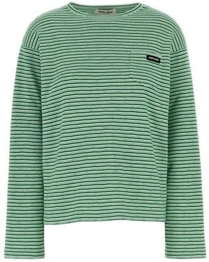 Miu Miu Striped Pointelle-Knit Jumper - Green