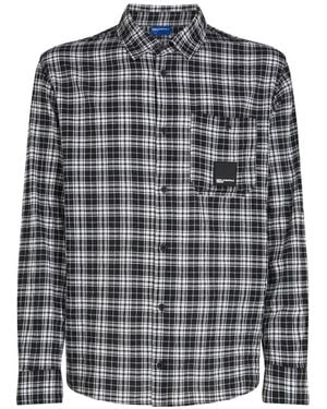 KARL LAGERFELD Check-Pattern Logo-Patch Shirt - Grey