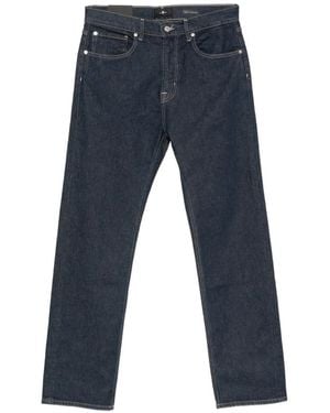 7 For All Mankind Contrast-Stitch Straight-Leg Jeans - Blue